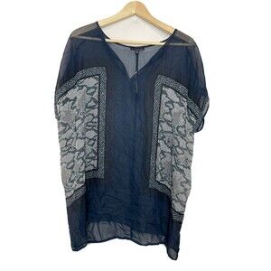 NWT Harve Benard Navy Sleeveless Sheer Blouse Top Poly Womens L/XL Snake Print